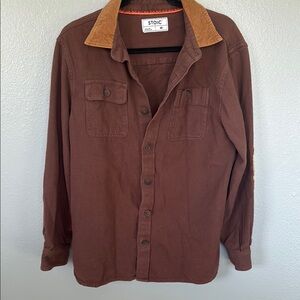 Stoic Brown Button-Up Shirt with Tan Collar